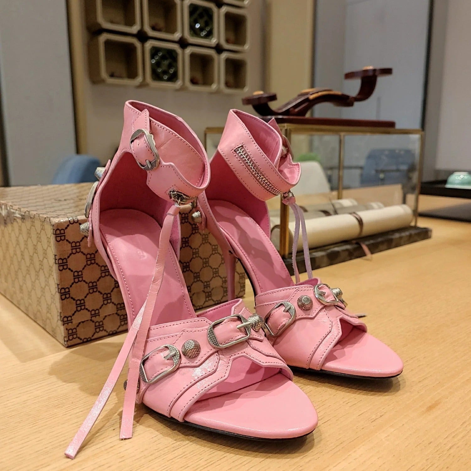 Balenciaga 26s Peep Toe Sandals 105   Leather