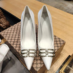 Balenciaga 26s High Heel 100 White Patent Leather Sliver Logo 681184
