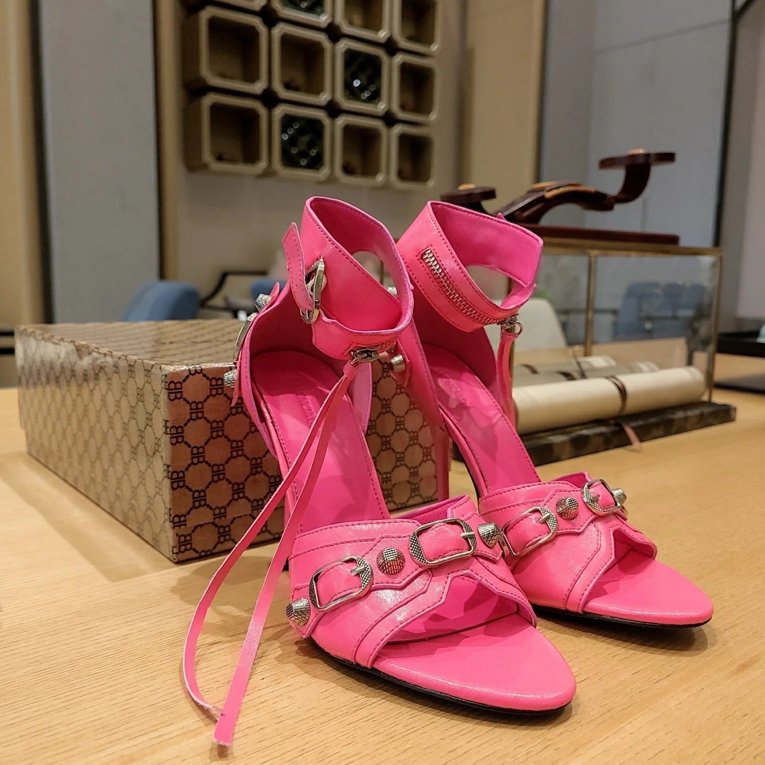Balenciaga 26s Peep Toe Sandals 105   Leather
