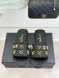 CC 2026 Flat Sandals Tweed Woven Sheepskin