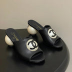 CC 2026 Pearl Heel Sandals 70 Double C Buckle Sheepskin