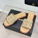 CC 2026 Flat Sandals Tweed Woven Sheepskin