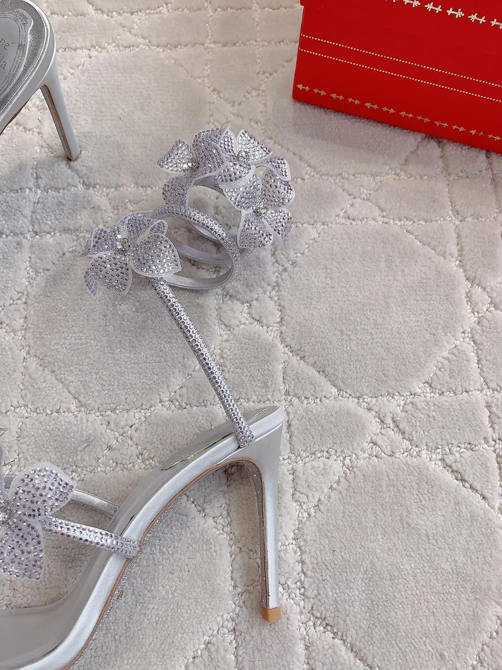 RC 2025 Margot High Heeled Sandal With Floral Embellishment Silver Leather 898021
