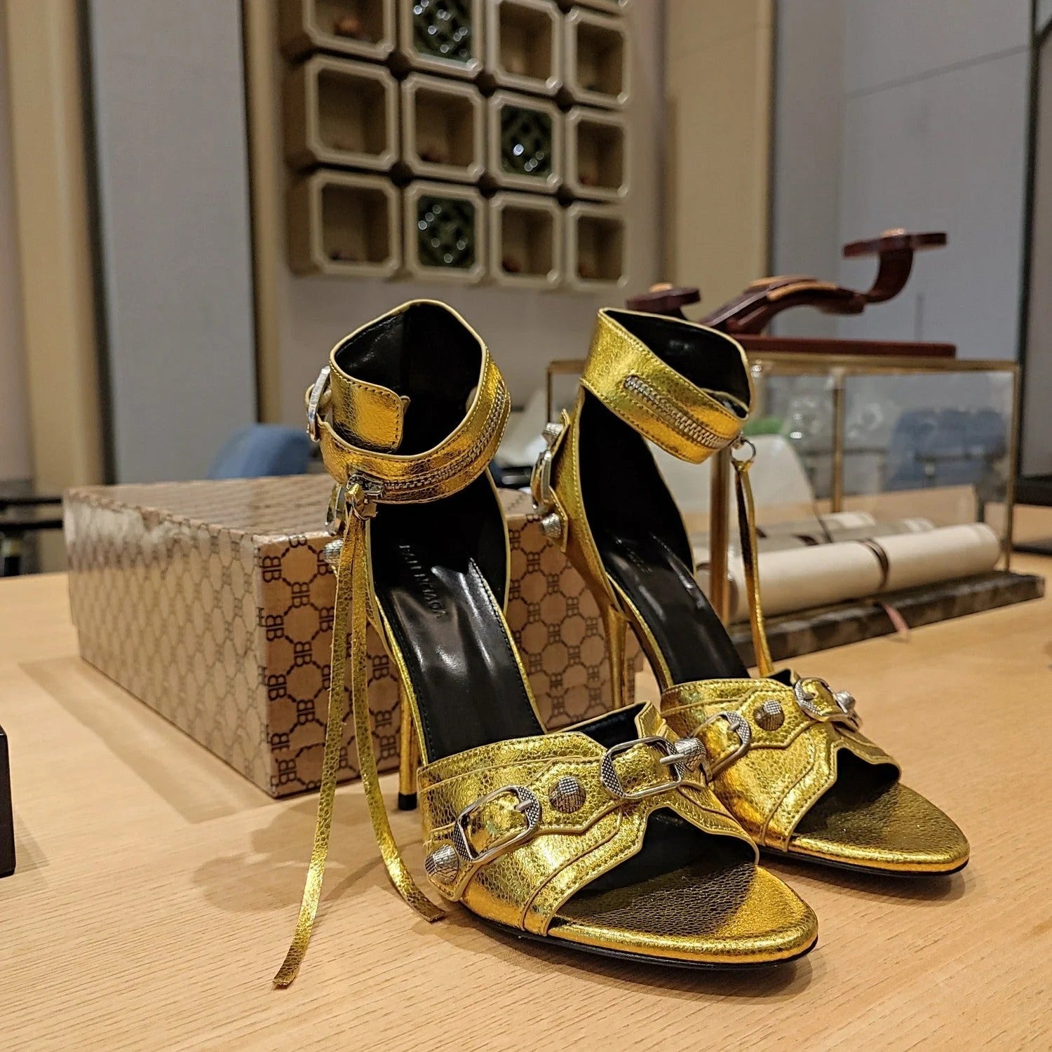 Balenciaga 26s Peep Toe Sandals 105   Leather