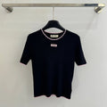 Miumiu 2026 Pink-trimmed Knit Short-sleeved Top Tencel Nylon 179459