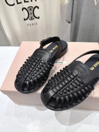Miumiu 26ss Flat Sandals Black Woven Cowhide 713123