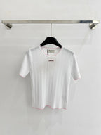 Miumiu 2026 Pink-trimmed Knit Short-sleeved Top Tencel Nylon 179459