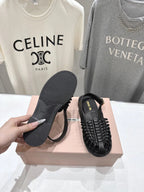 Miumiu 26ss Flat Sandals Black Woven Cowhide 713123
