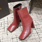 Alaia 2025 Square Toe High Heeled Ankle Boot Red Calfskin 558665