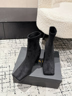 Alaia 2025 Square Toe High Heeled Ankle Boot Black Suede 558668