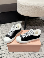 Miu 25 Small Bow Sneaker Black White Suede Wool 541919