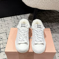Miu 25 Small Bow Sneaker Gray White Suede Wool 541920