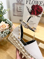 Valentino Rockstud Espadrille Sandals Beige Gray Leather 240598