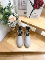 Valentino Rockstud Espadrille Sandals Beige Gray Leather 240598