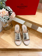 Valentino Mule Wedge Silver Leather 240593