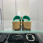 THICK SOLE WEDGE SLIPPERS IN PERSIAN GREEN LAMBSKIN AND BEIGE RUBBER