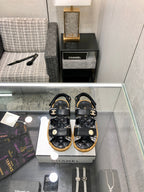 VELCRO SANDALS IN BLACK LAMBSKIN AND TWEED FABRIC