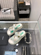 DAD SANDAL MULE IN WHITE MIX PERSIAN GREEN TWEED FABRIC