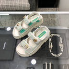 DAD SANDAL IN WHITE MIX PERSIAN GREEN TWEED FABRIC