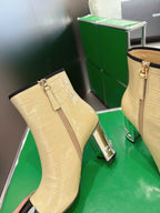 Chanel 2025???? High Heeled Ankle Boots Light Beige & Black Glossy Leather 507545