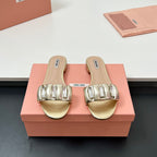 Miu 10mm Slipper with diamonds gold leather 223450