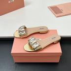 Miu 10mm Slipper with diamonds gold leather 223450