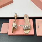 Miu 10mm Slipper with diamonds gold leather 223450
