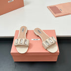 Miu 10mm Slipper with diamonds beige leather 223451