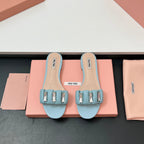 Miu 10mm Slipper with diamonds tiffany blue leather 223452