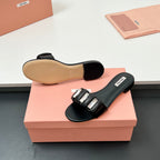 Miu 10mm Slipper with diamonds black leather 223454