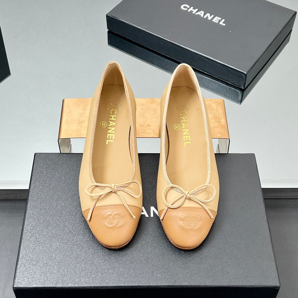 CC Ballet Flats 20mm Beige Sheepskin Mix Gold Pattern 266678