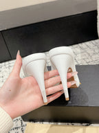 Alaia 25 Spike High Heel Mules White Lampskin 293182