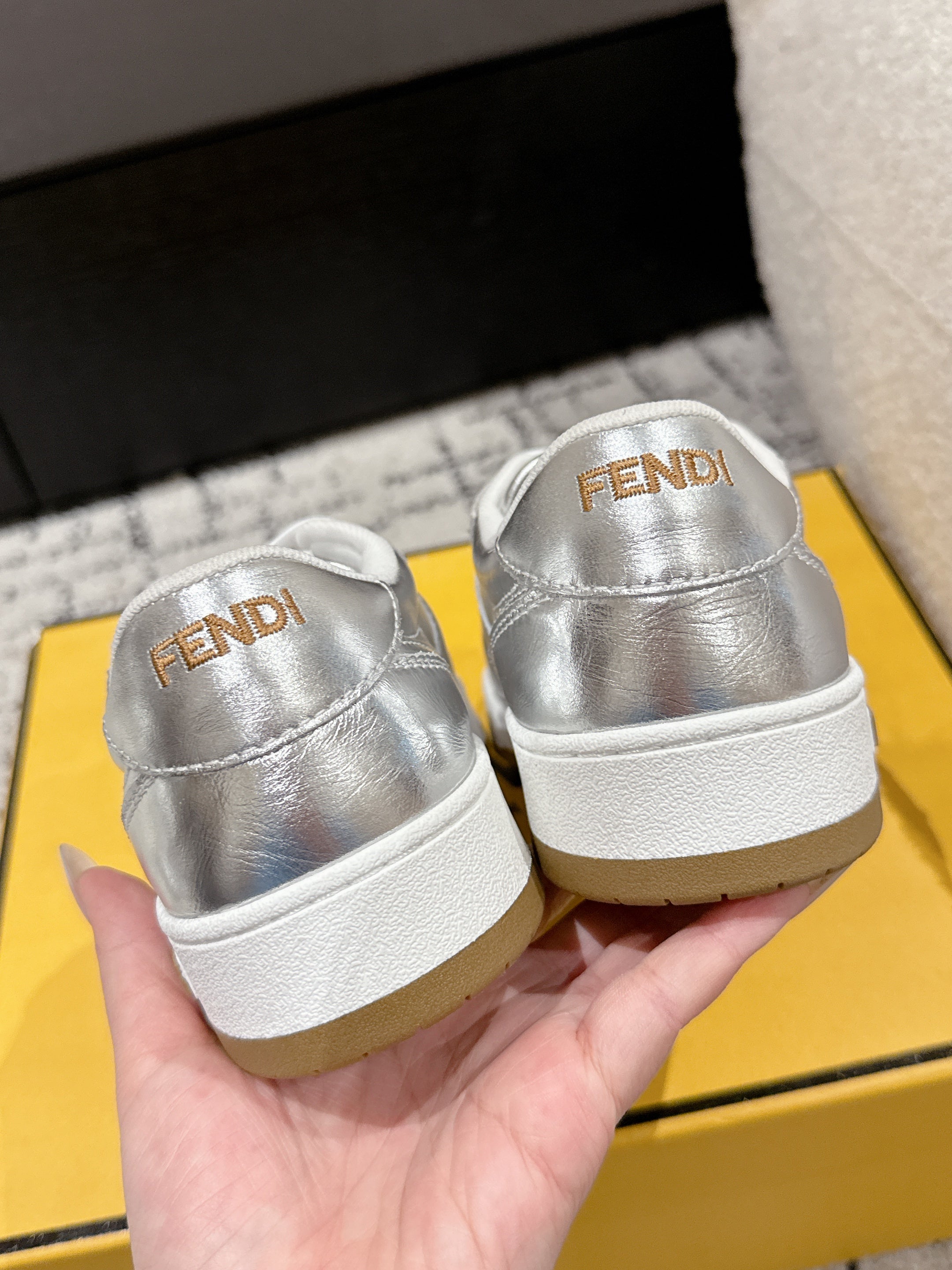 Fendi Match Trainers Sliver Leather 679603