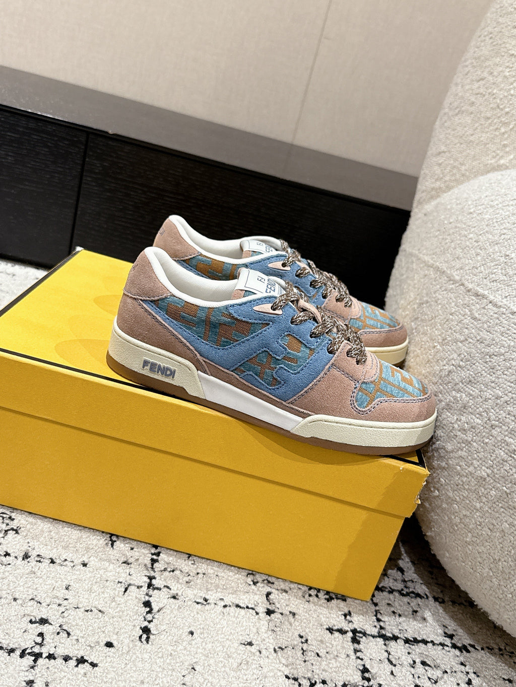 Fendi Match Trainers Brown Blue Suede Cotton 679602