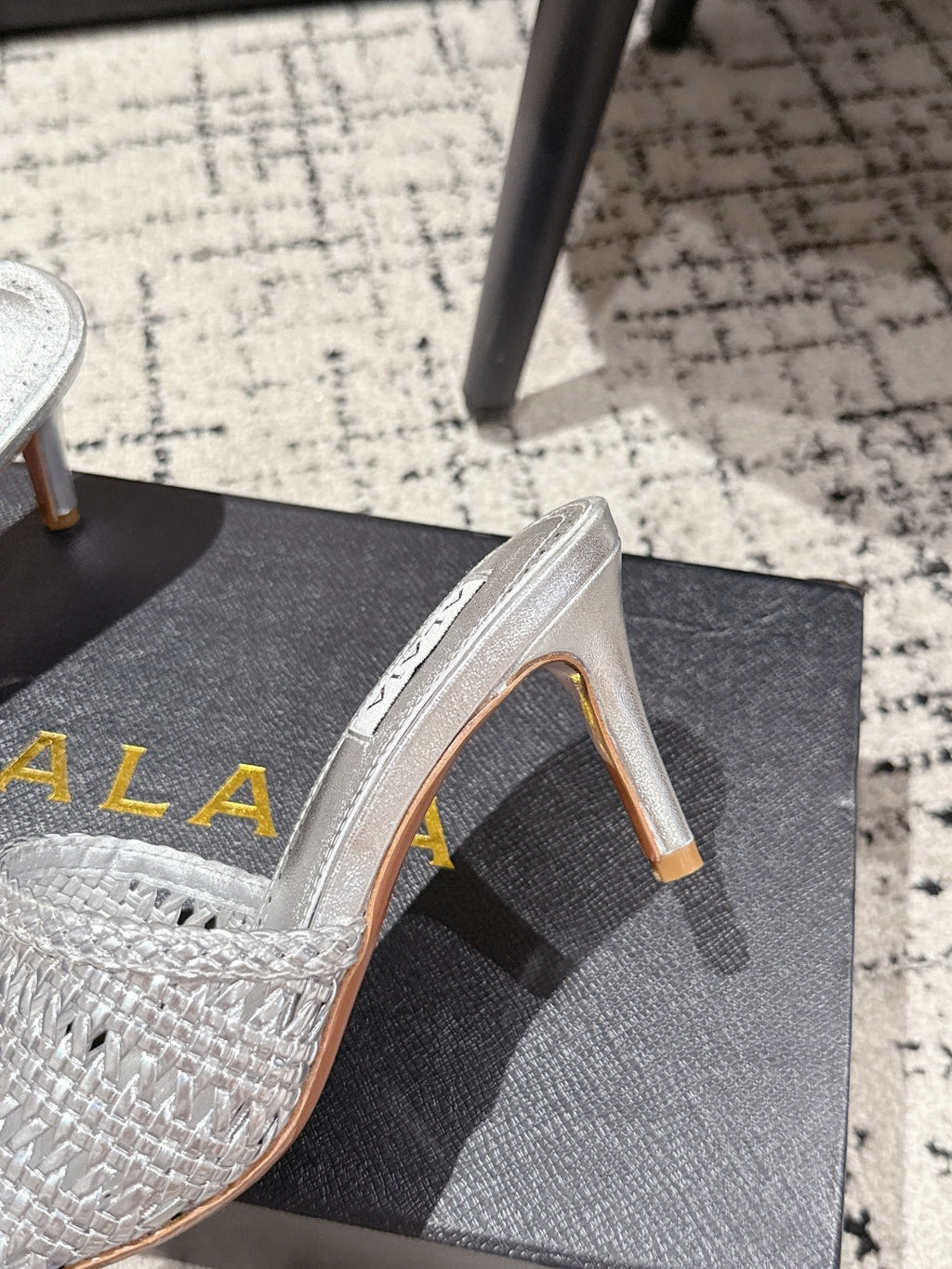 ALAIA Muller high-heeled metallic sliver woven leather