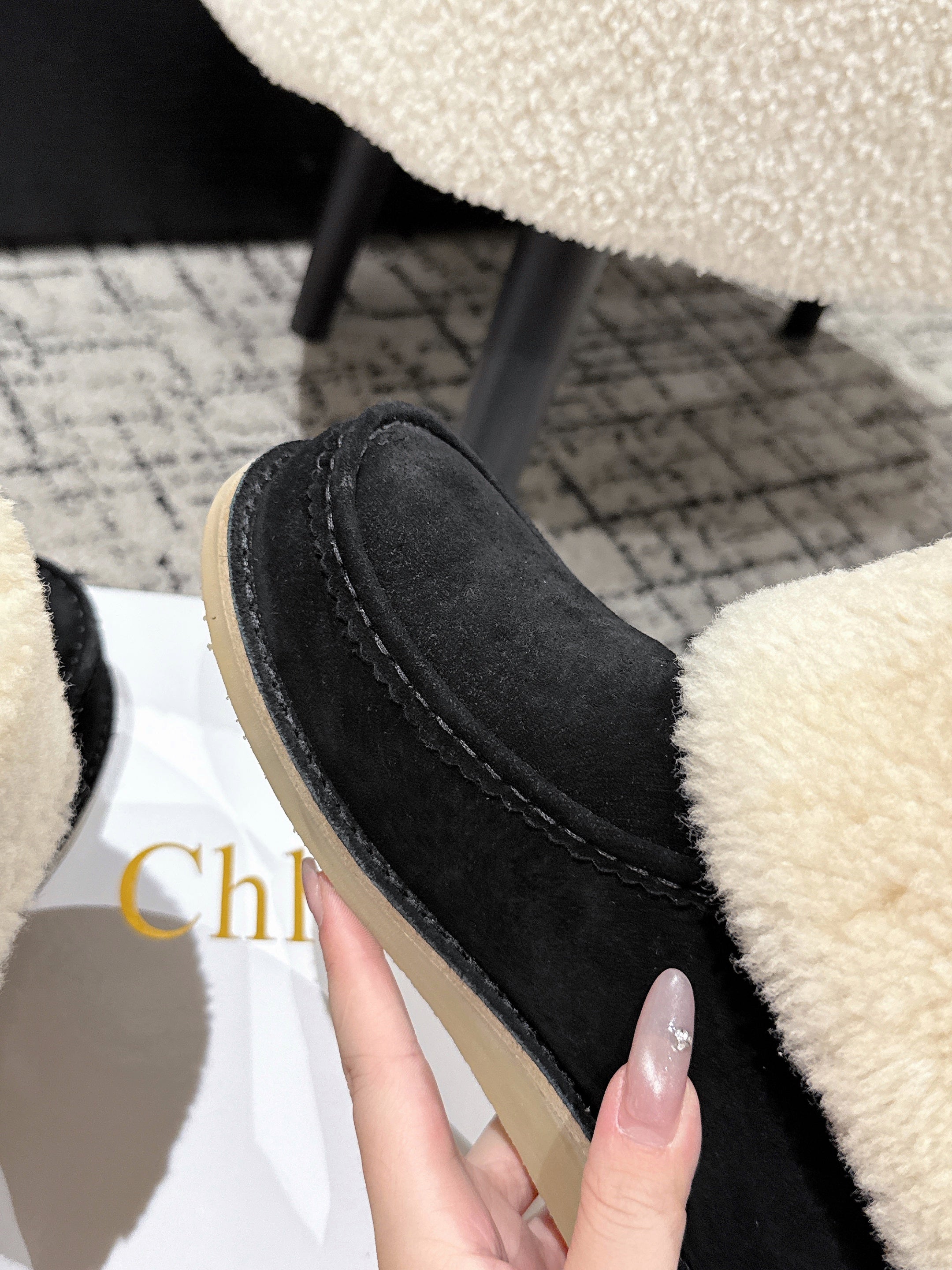 Chloe Snow Boots Black Suede Wool 514335