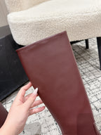 Alaia 2025 Square Toe High Heeled Boot Burgundy Calfskin 558670