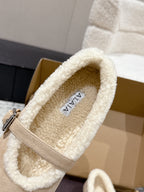 Alaia 2025 Ballet Flat Beige White Suede Wool 558671