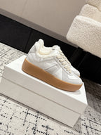 MM Platform German Training Shoes 50mm Light Grey White Suede Sheepskin Fur 558415