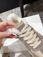 MM Platform German Training Shoes 50mm Warm Taupe Suede Sheepskin Fur 558417