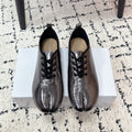 MM Tabi 6-Point Toe Lace-up Shoes Dark Grey Metalic Calfskin 558424