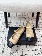 CC 25B MaryJane Shoes Black Beige Sheepskin