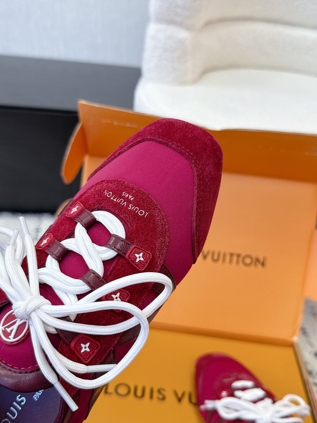 LV Sneakerina Sneaker Burgundy White Suede Leather 616971