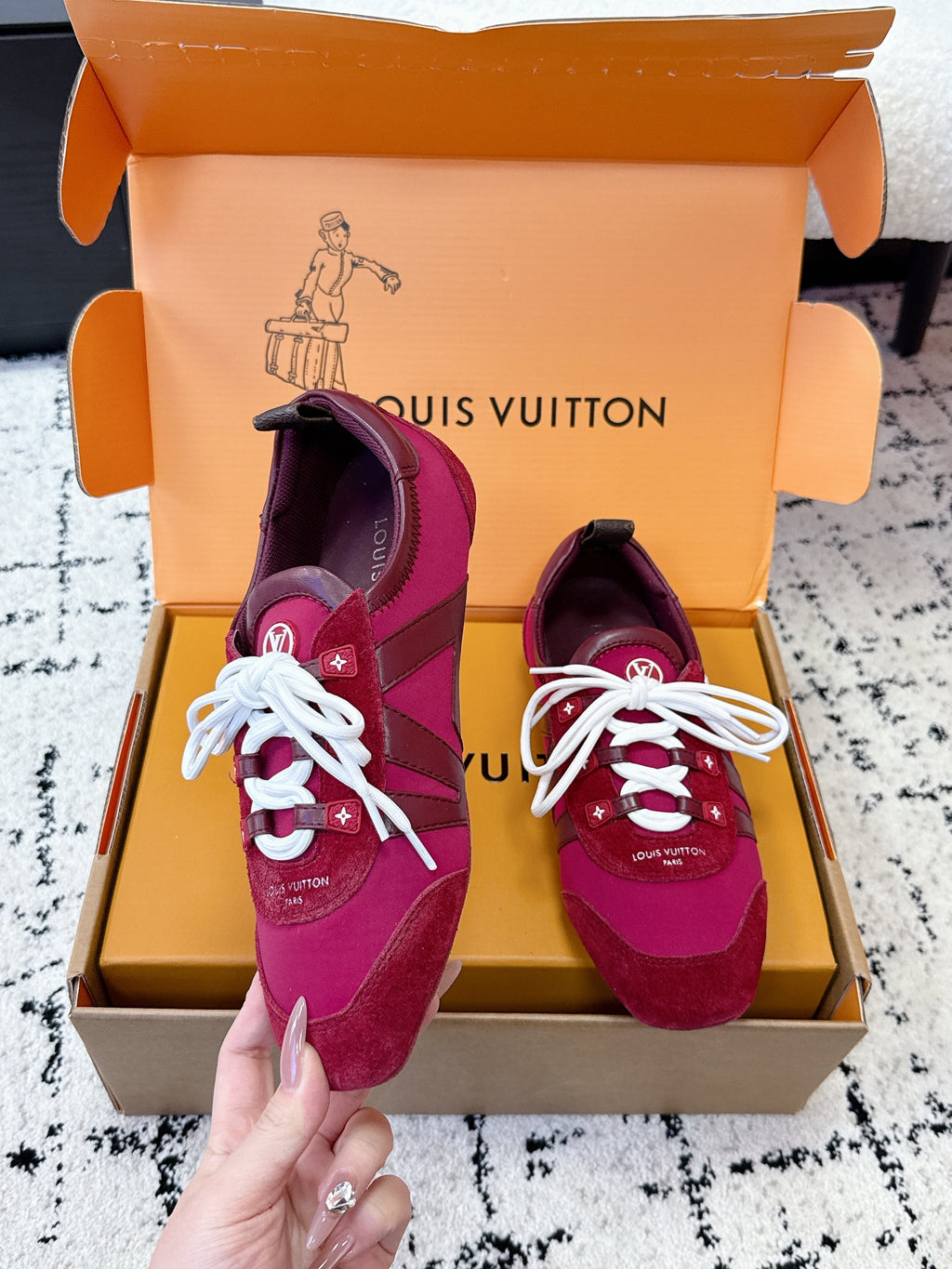 LV Sneakerina Sneaker Burgundy White Suede Leather 616971