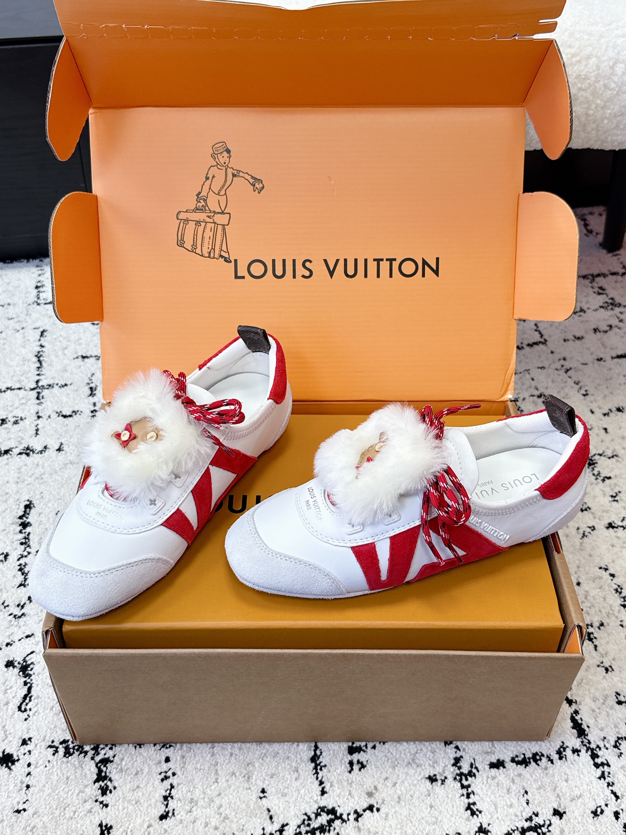 LV Sneakerina Sneaker With Vivienne White Red Suede 616978