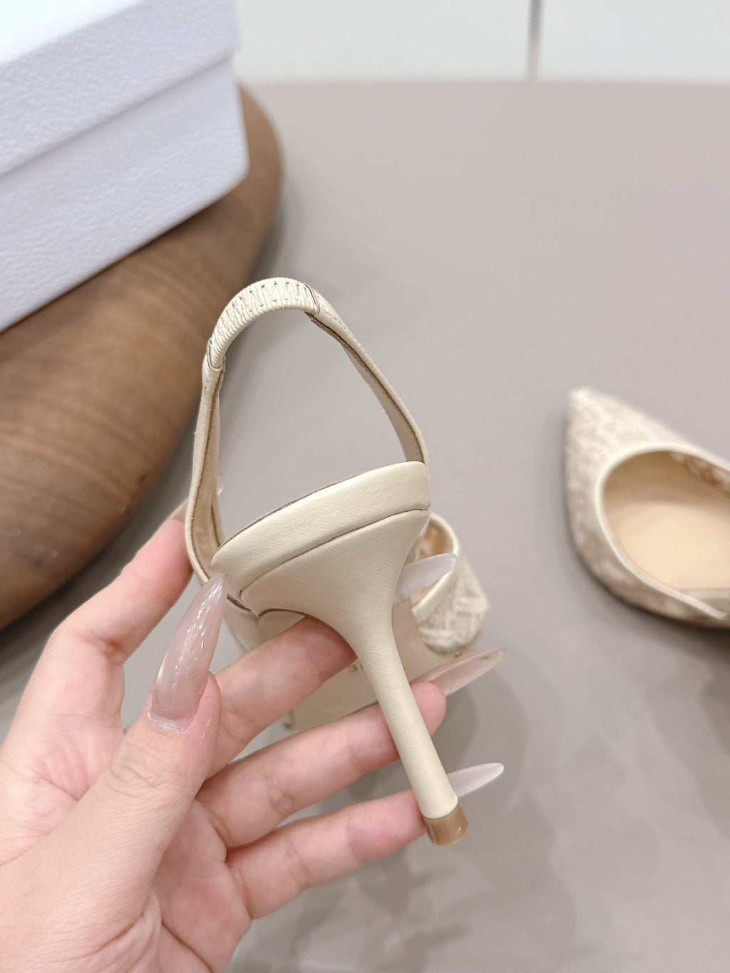 CD 26s Adiorable Slingback Pumps 8cm Beige Mesh Sheepskin