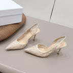 CD 26s Adiorable Slingback Pumps 8cm Beige Mesh Sheepskin