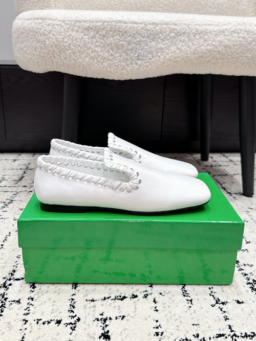 BV Sabato Loafers Flat White Glossy Leather 770000