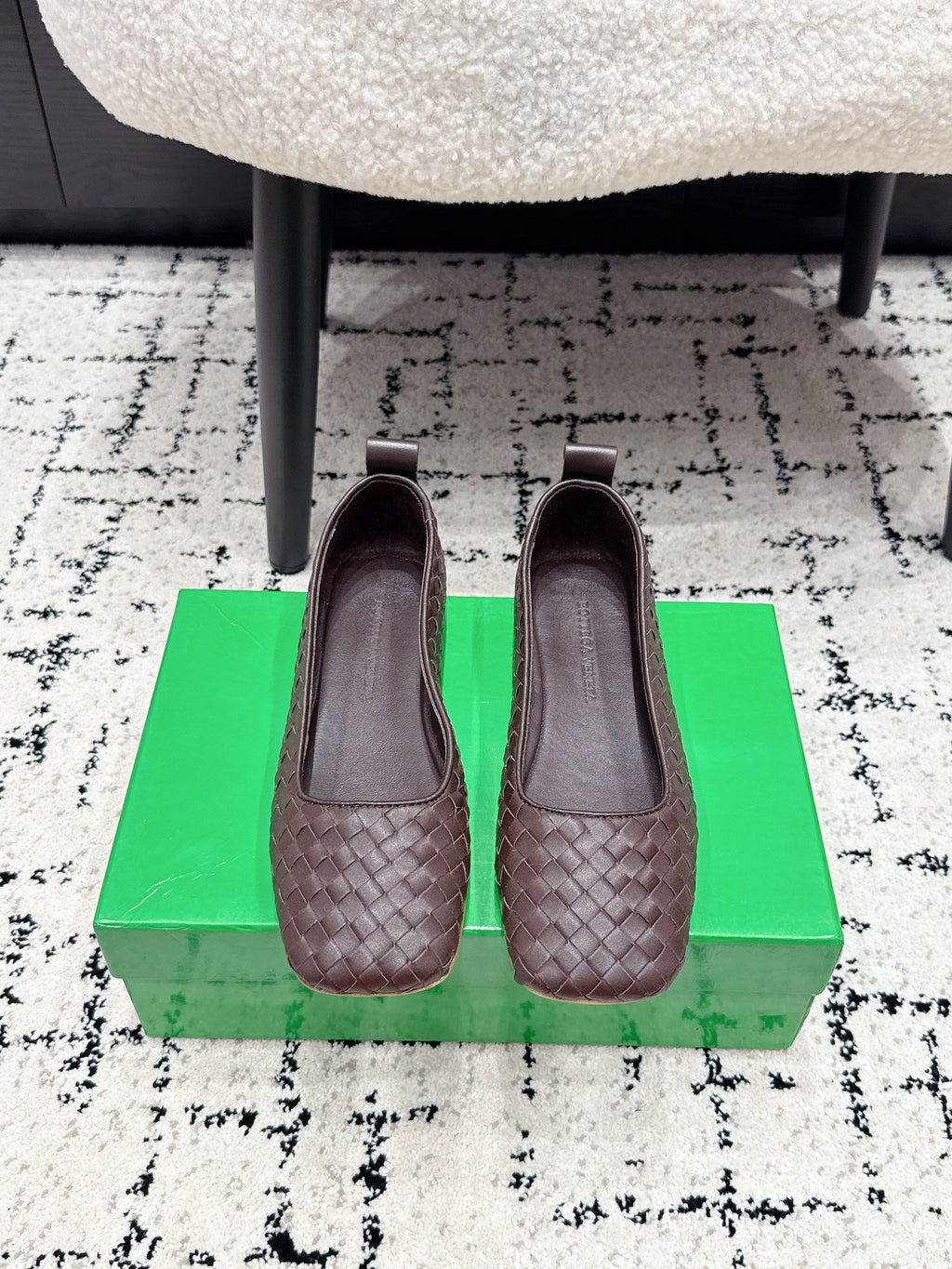 BV Charlotte Ballet Flat Coffee Woven Leather 769990