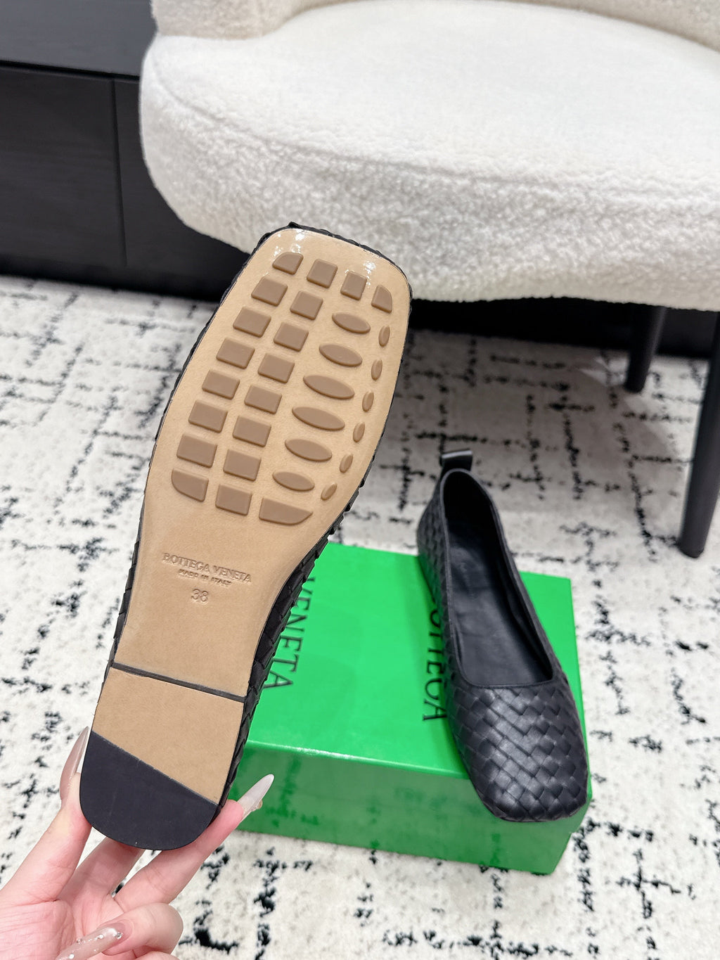 BV Charlotte Ballet Flat Black Woven Leather 769996